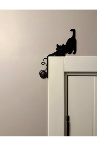 3DCoreStd Dekoratif Kedi Kapı Üstü Süsü | Delme Gerektirmeyen Ahşap Kapı Köşe...