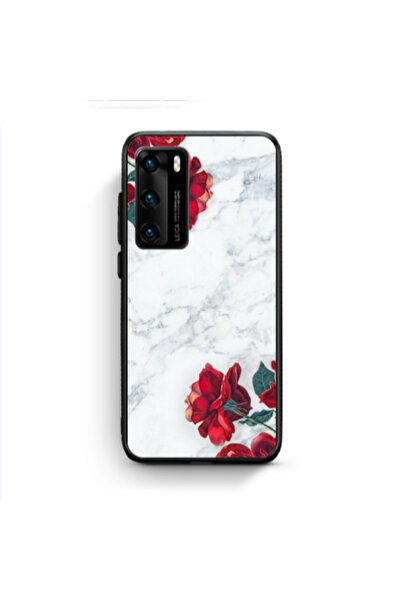 Other Huawei P40 red roses marble Black Glossy Θήκη