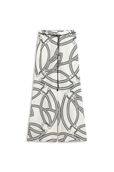 İpekyol Desenli ve kemerli wide leg pantolon