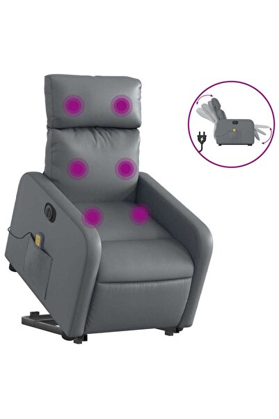 vidaxl Fotoliu masaj rabatabil electric cu ridicare, gri, piele