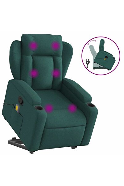 vidaxl Fotoliu rabatabil de masaj, cu ridicare, verde închis, textil