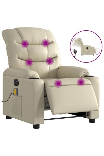 vidaxl Fotoliu electric de masaj rabatabil, crem, piele ecologică
