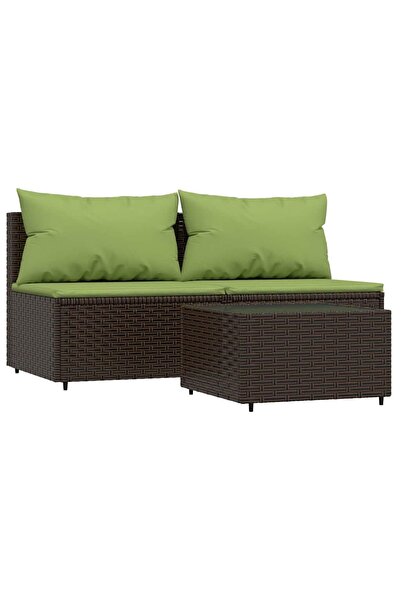 vidaxl Set mobilier de grădină cu perne, 3 piese, maro, poliratan