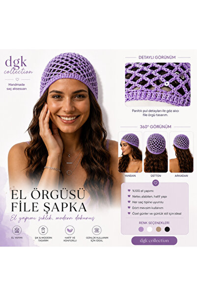 DGK COLLECTİON إكسسوار شعر شبكي مصنوع يدويًا بلون أرجواني فاتح مع ترتر وخرز ل...