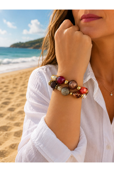 COCOSH TAKI Orange Pink Brown Gold Detailed Multi-Combination Bracelet