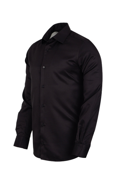OSCAR BANKS Men's Black Shiny Classic Collar Viscose Blended Classic Shirt
