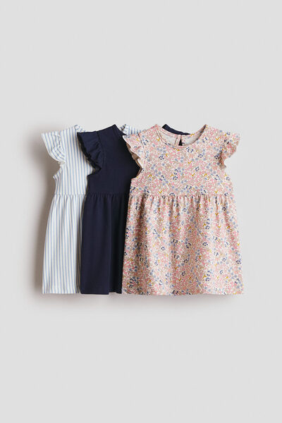 H&M 3'lü Pamuklu ve Baskılı Elbise