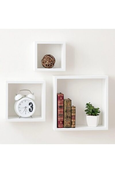 SHOPIENS Rafturi de perete cubice din MDF alb cu sistem de montare ascuns - 3...