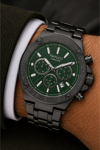 Ferrucci Men's Wristwatch Steel Band Black Color Functional Premium Design wi...