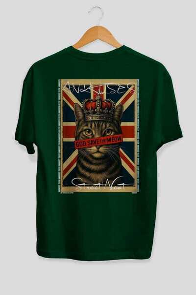 Ankhises For the Love of Cats 65 Cats Printed Green Oversize T-Shirt 100% Cot...