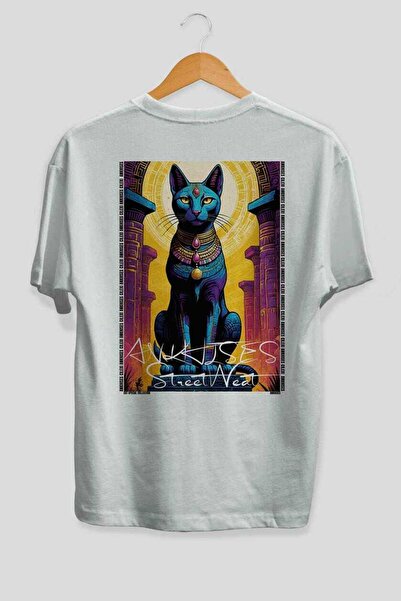 Ankhises For the Sake of Cats 104 Cat Printed White Oversize T-Shirt 100% Cot...