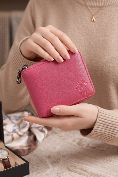 willpolo Genuine Leather Zipper Wallet Unisex Leather Wallet with Zipper Closure