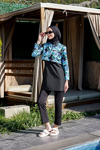 sorisso Hijab Swimsuit Half Zipper Digital Print