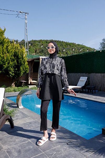 sorisso Hijab Swimsuit Half Zipper Digital Print