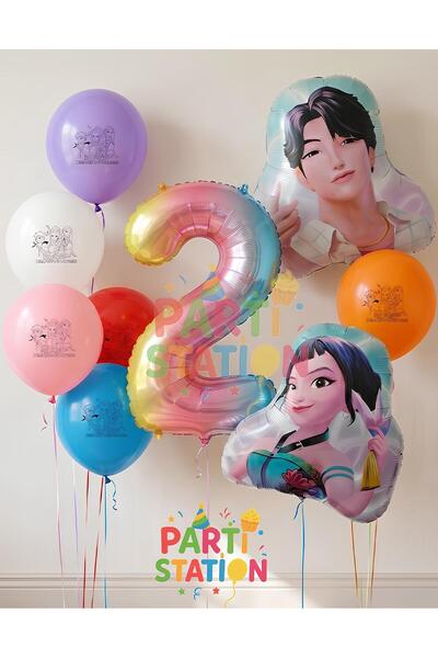 Parti Station K-Pop Demon Hunters 2 Age Balloon Set Double Sided 9 Piece Part...