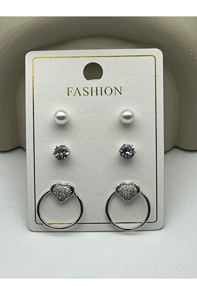 BİJU YILMAZ 26Vipkp110 -Silver Heart cm Steel Earring Set