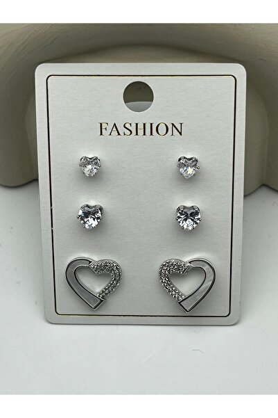 BİJU YILMAZ 26vipkp71 - vip 6-piece heart stone silver earring set