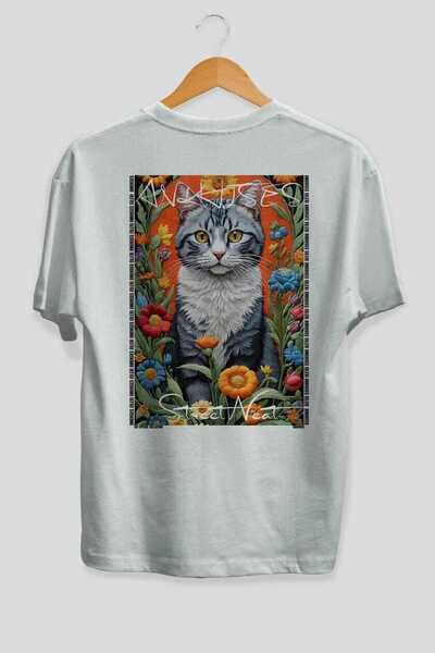 Ankhises For the Love of Cats 76 Cat Printed White Oversize T-Shirt 100% Cott...