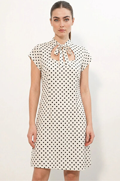Generic Brand Women's Bow Detailed Polka Dot White Dress