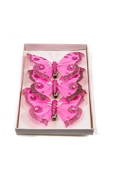 OEM Feather Butterflies 3/ Top Bottom Set Pink With Glitter (Top Bottom Set o...