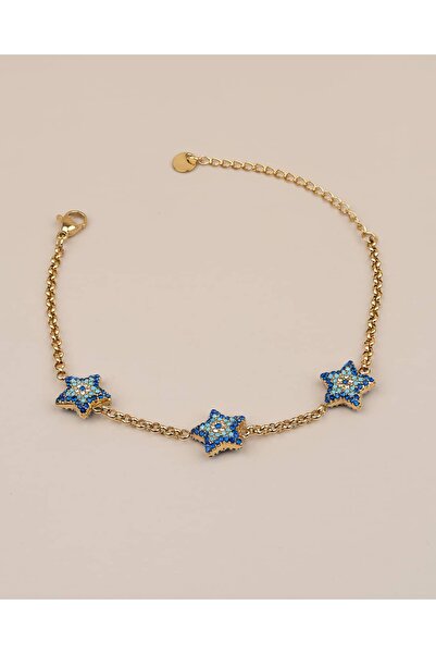 Portakal Esintisi Azuriel Zircon Stone Detailed Star Figured Steel Bracelet