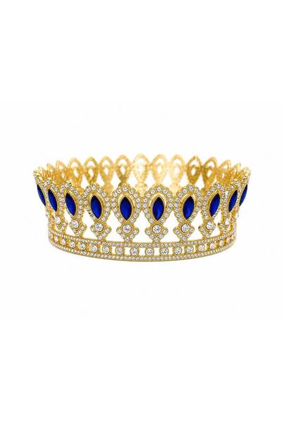 OEM Decorative gold crown with blue marquise crystals 12 cm
