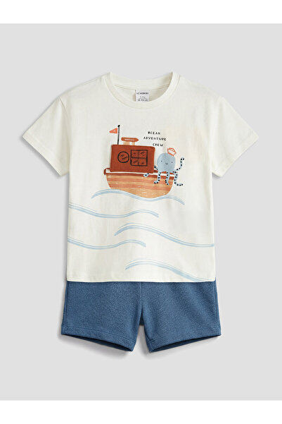 LC Waikiki Ecru Printed Baby Boy Shorts Set