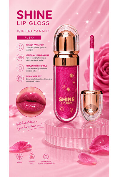 SETBEAUTY FUŞYA SİMLİ RENKLİ DUDAK PARLATICI RUJ – SHİNE LİP GLOSS 03