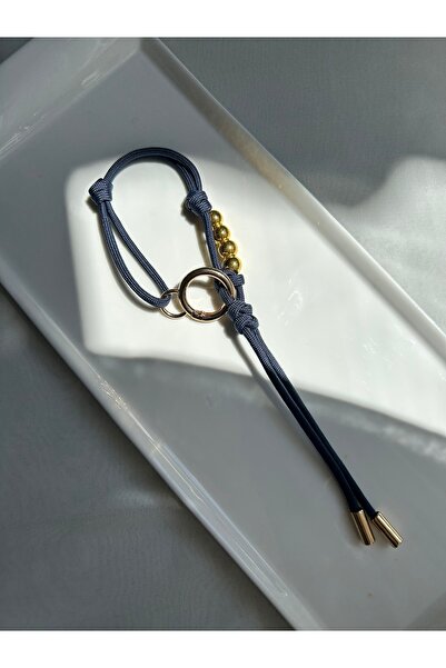 Handmade Gold Detaylı Lacivert İpli Tasarım Çanta Charmı - Çanta Ve Anahtar A...