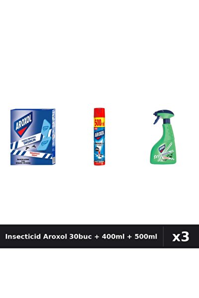 Aroxol Set 3 Insecticid - Pastile 30 buc, Spray 400ml, 500ml - Protecție Casă