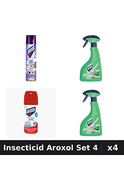 Aroxol Set 4 Spray Insecticid 100ml, 250ml, 400ml - Anti Gandaci, Țânțari, Muste