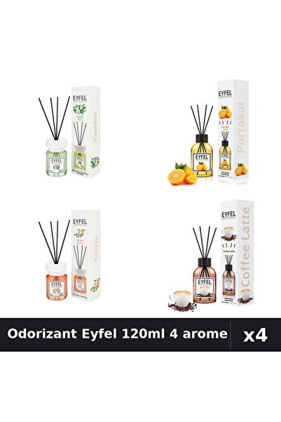 Eyfel Set 4 Odorizant Camera Betisoare 120ml - Iasomie, Portocală, Acacia, Cafea