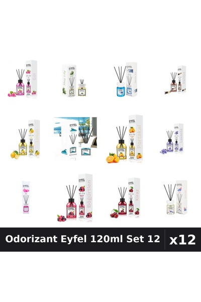 Eyfel Set 12 Odorizant Cameră cu Betișoare - 12 Arome Asortate, 120ml Parfum