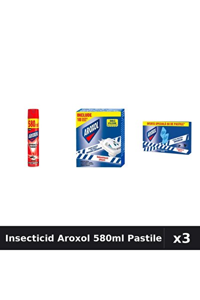 Aroxol Set 3 Insecticid - Spray 580ml + Pastile Anti-Insecte 60buc - Protecti...