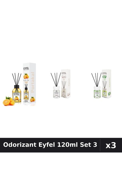 Eyfel Set 3 Odorizant Camera Betisoare 120ml - Portocala, Bumbac, Iasomie