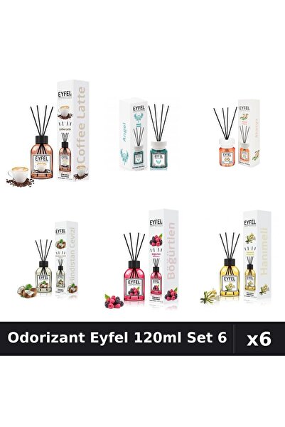 Eyfel Set 6 Odorizante Camera Betisoare 120ml - 6 Arome Asortate, Parfum Intens