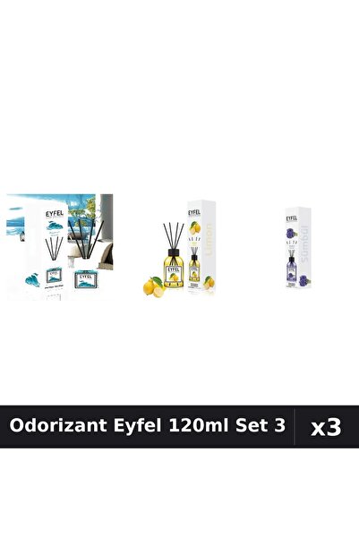 Eyfel Set 3 Odorizant Camera Betisoare 120ml - Ocean, Lămâie, Zambile