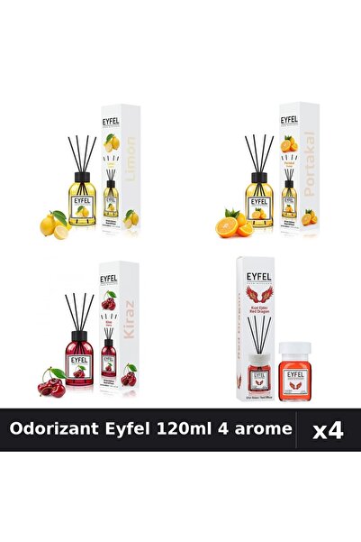 Eyfel Set 4 Odorizant Camera Betisoare 120ml - Lămâie, Portocală, Cireșe, Red...