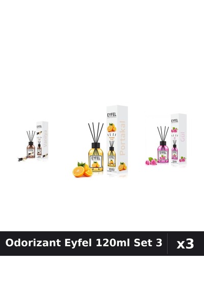 Eyfel Set 3 Odorizant Camera Betisoare 120ml - Vanilie, Portocala, Trandafir