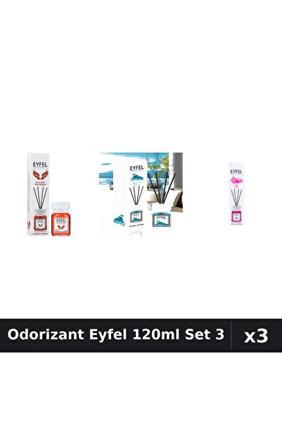 Eyfel Set 3 Odorizant Cameră Betișoare 120ml - Red Dragon, Ocean, Bubble Gum