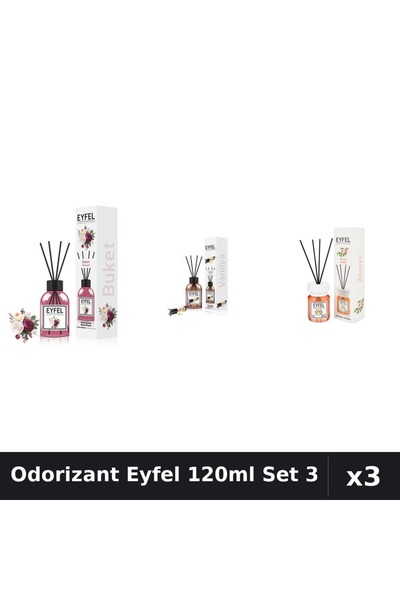 Eyfel Set 3 Odorizant Camera Betisoare 120ml - Bouquet, Vanilie, Acacia