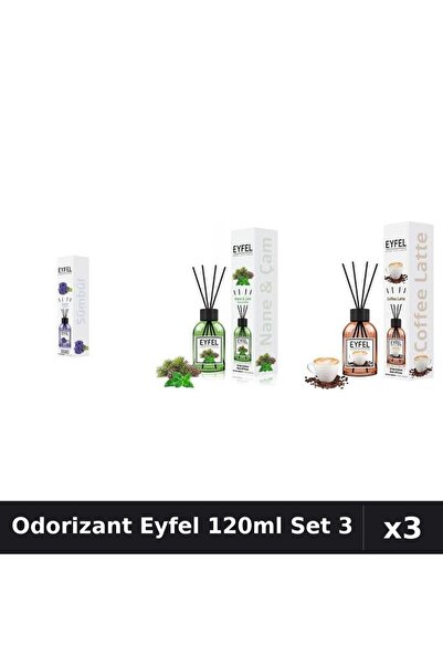 Eyfel Set 3 Odorizant Camera Betisoare 120ml - Zambile, Pin Mentă, Cafea
