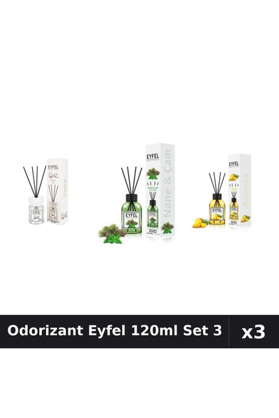 Eyfel Set 3 Odorizant Camera Betisoare 120ml - Bumbac, Pin Menta, Ananas