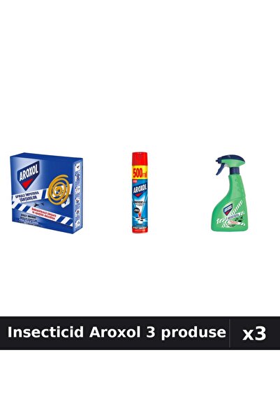 Aroxol Set 3 Insecticid - Pastile 10buc, Spray 400ml, 500ml - Anti Gandaci Ta...