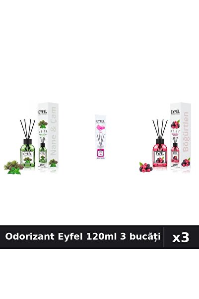 Eyfel Set 3 Odorizant Camera Betisoare 120ml - Pin Mentă, Bubble Gum, Fructe ...