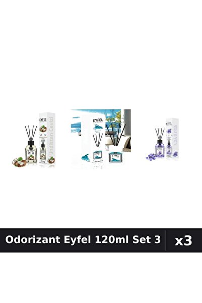 Eyfel Set 3 Odorizant Camera Betisoare 120ml - Lavanda, Nuca Cocos, Ocean