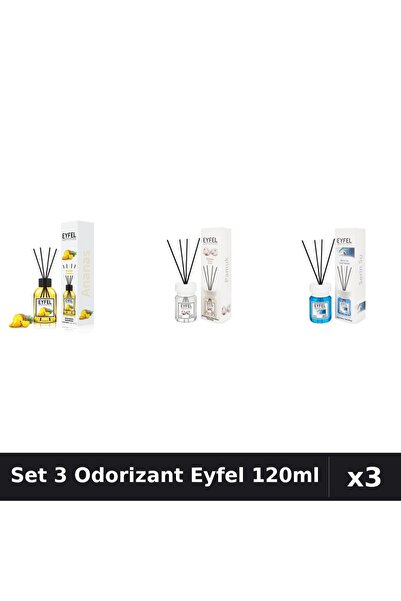Eyfel Set 3 Odorizante Camera Betisoare, Ananas, Bumbac, Cool Water, 120 ml