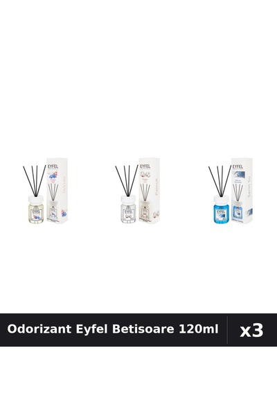 Eyfel Set 3 Odorizant Camera Betisoare 120ml - Orhidee, Bumbac, Cool Water