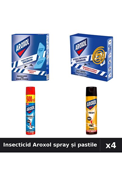 Aroxol Set 4 Spray și Pastile Insecticid - 30+10 buc, 500+400ml - Protecție C...