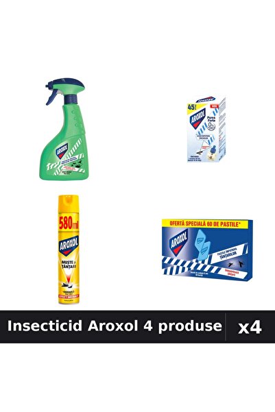 Aroxol Set 4 Insecticid - Spray 400ml, 580ml, Aparat Electric, Spirale 60buc